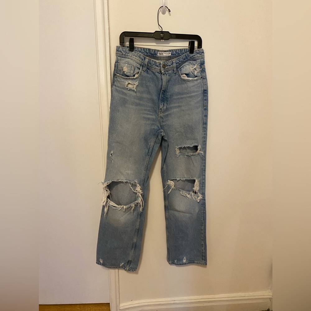 High waisted denim jeans Zara ripped open leg